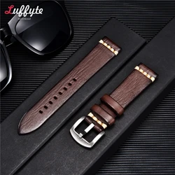 Artisan Vintage Retro Italian Leather Watch Strap - Unisex Universal Design - 22mm (Dark Brown)