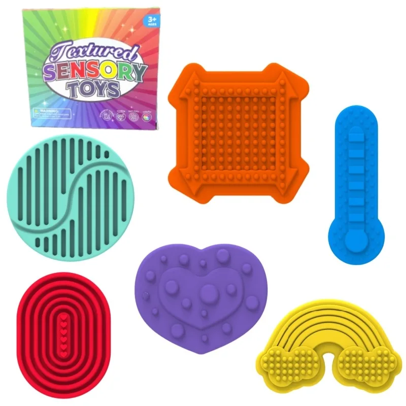 6PCS Fidget Toys Adults Sensory Silicone Stone Textured for Autism Kids Calming Down Fidget Stress Relief Fingers Activity Toys