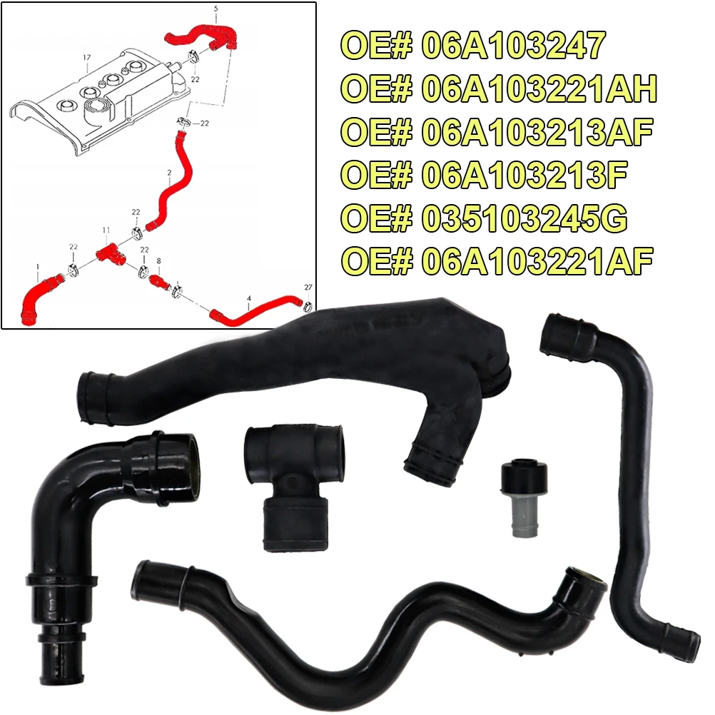 6 Pcs Car Crankcase Hose Pipe Kit For Audi A4 VW Bora OE# 06A103247 06A103221AH 06A103213AF 06A103213F 035103245G 06A103221AF