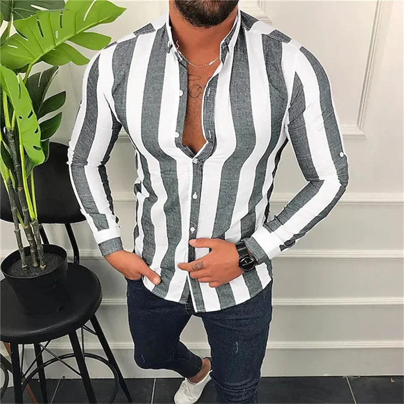 Luxury men's shirts trendy single-breasted shirts casual striped pattern printed long-sleeved tops men's party ball tops S-6XL