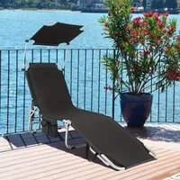 Foldable Sun Shading Lounge Chair Adjustable Beach Sunbathing Recliner W/Pocket 1