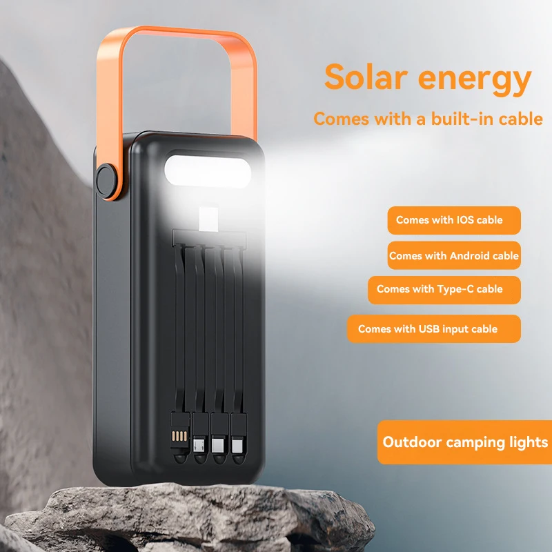 Xiaomi 100000mAh Solar Panel Power Bank Fast charging Comes with Four Wire External Battery Pack with Flashlight For Outdoors 6