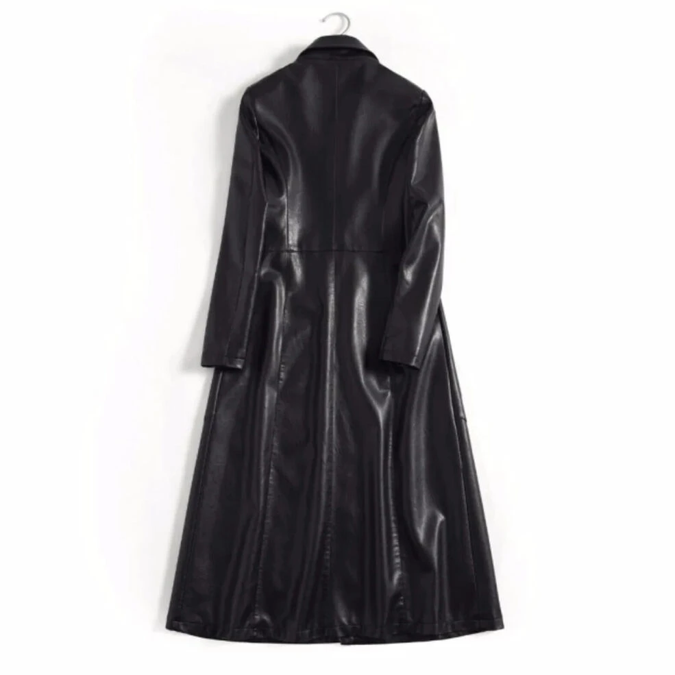 Women Lambskin Leather Overcoat  Leather Dress Handmade Stylish Long Trench Coat Fashion Outwear