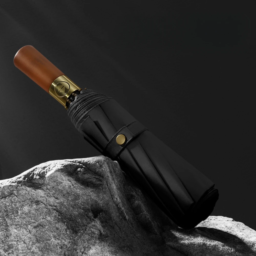 Fully Automatic Wooden Handle Umbrellas Men Foldable For Both Sunny And Rainy Use Folding Umbrella Automatic Umbrella
