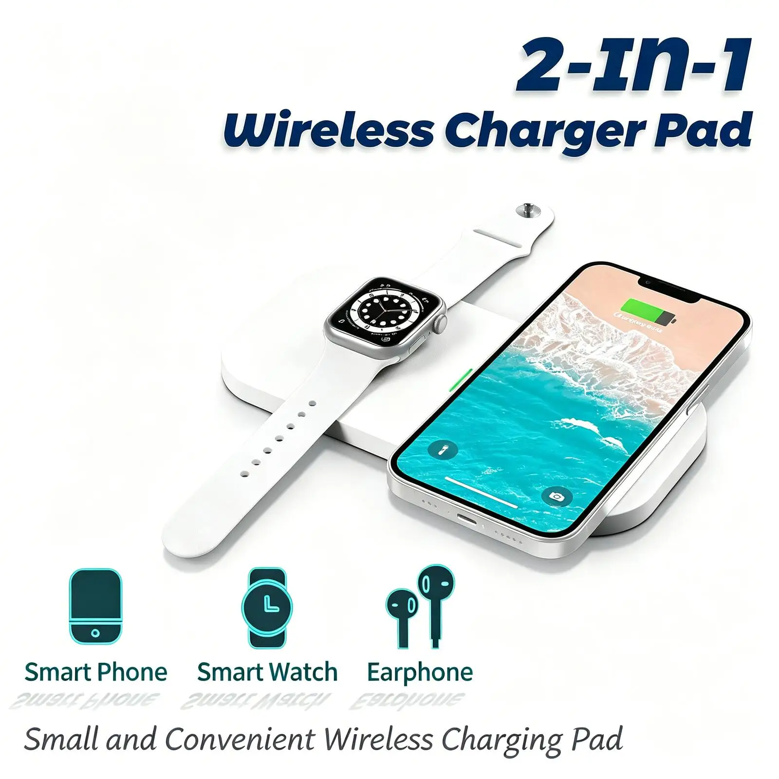 2-in-1 무선 충전 패드 18W QC3.0 고속 충전기 수면 친화적인 표시등 초슬림 휴대용 (휴대폰, 에어팟, 스마트워치용)