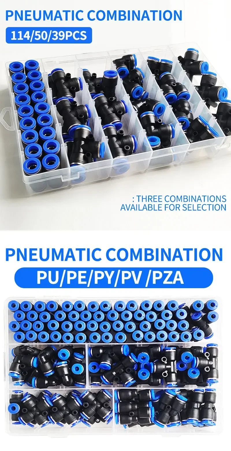 Description Picture 2 of item114 PCs Boxed PU-4/PE-4/PZA-4/PY-4/PV-4/PG-4 Pneumatic Connectors Kit 4mm Outer Diameter of the Hose Pipe Tube Air