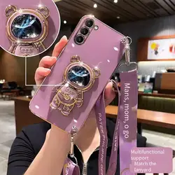 Crossbody Lanyard Quicksand Space Bear Plating Case - Stylish Protective Cover with Glitter Effect for S20 (PURPLE)