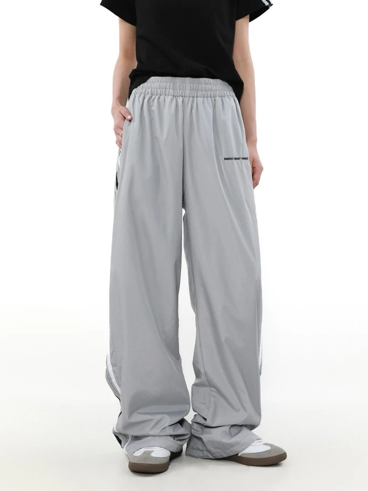 HOUZHOU Y2k Vintage Striped Wide Leg Pants Women American Retro Casual Streetwear Hip Hop Letter Print Oversized Sweatpants 2024