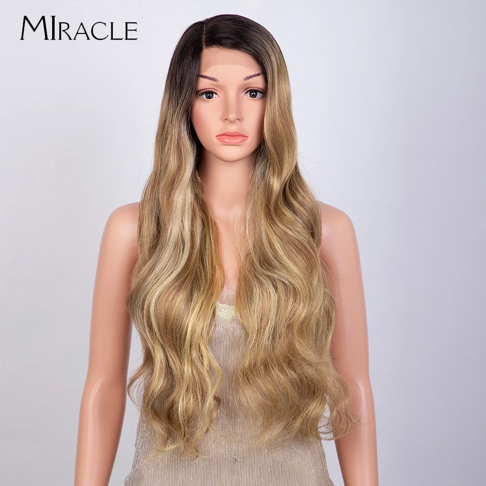 

MIRACLE Body Wave Synthetic Lace Wig Ombre Brown Blonde Wigs Long Wavy Lace Front Wig for Women Daily Cosplay Use 613 Pink Wig