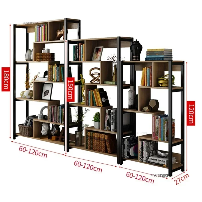 Simple Steel Floor-to-ceiling Bookcases Multi-layer Bookshelf Modern Home Furniture Wooden Desk Organizer Office Storage Shelf T