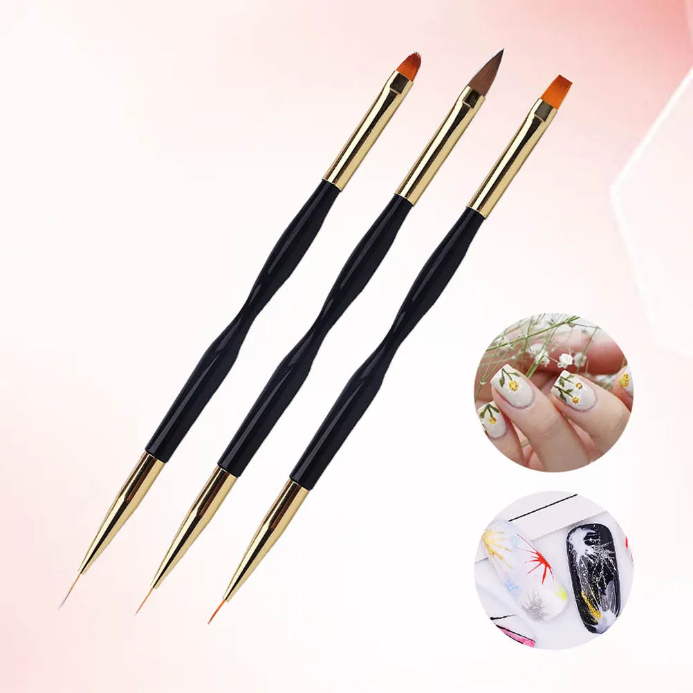 네일 아트 페인팅을 위한 3Pcs 더블 헤드 네일 브러쉬 미세한 선 그리기 꽃 패턴 경량 컴팩트 크리 에이 티브 세련된 선물
