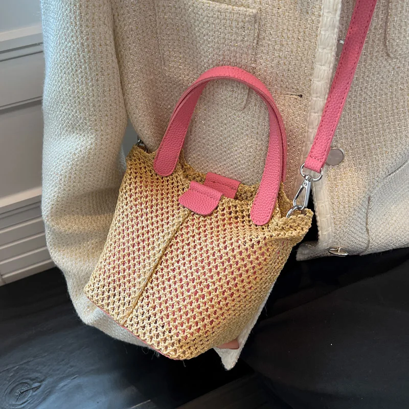 Womens Lady Weave Straw Beach Tote Shoulder Bags Bucket Messenger Handbags Purse 