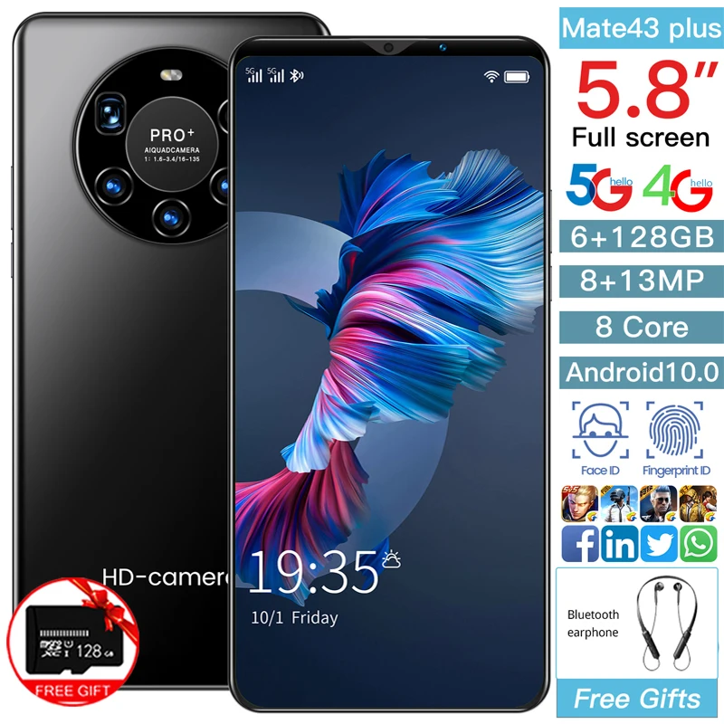 Смартфон глобальная версия Mate43 Plus 5 8 дюйма 6 + 128 ГБ 4800 мАч | Мобильные телефоны и