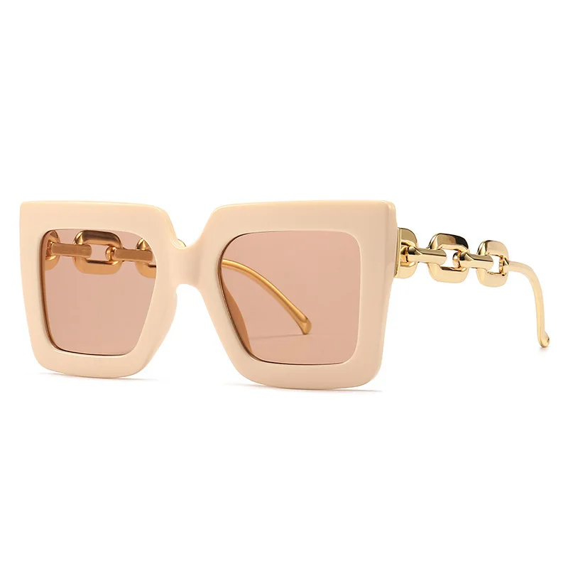 2022 New Fahion Women Square Sunglae For Ladie Modern Brand Deigner Sun Glae Vintage Metal Chain Eyewear_voghion.com