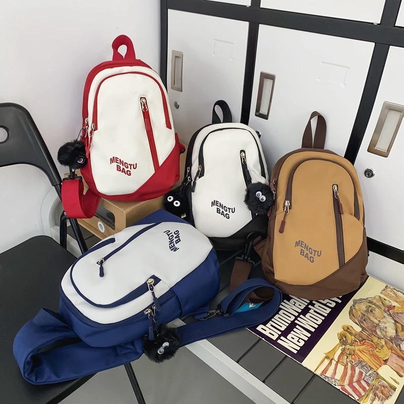 New Japanese Harajuku Backpacks Women Small Travel Bagpack Nylon Contrast Chest Bag High Quality Ladies Backpack Mochila 2023