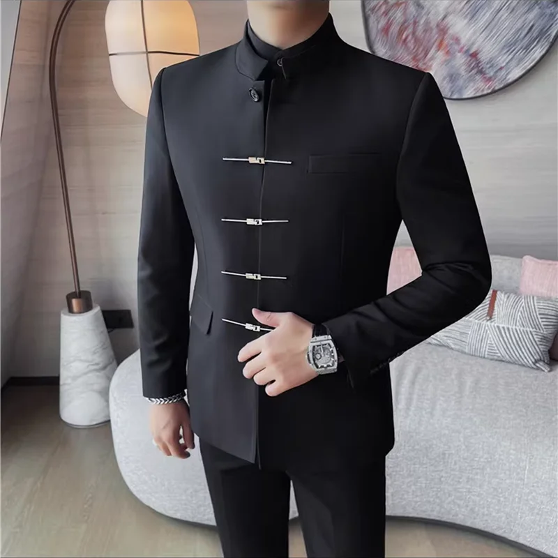 Men Chinese Style Stand Up Collar Suit Jacket Slim Fit Casual Social Wedding Dress Coat mens blazer