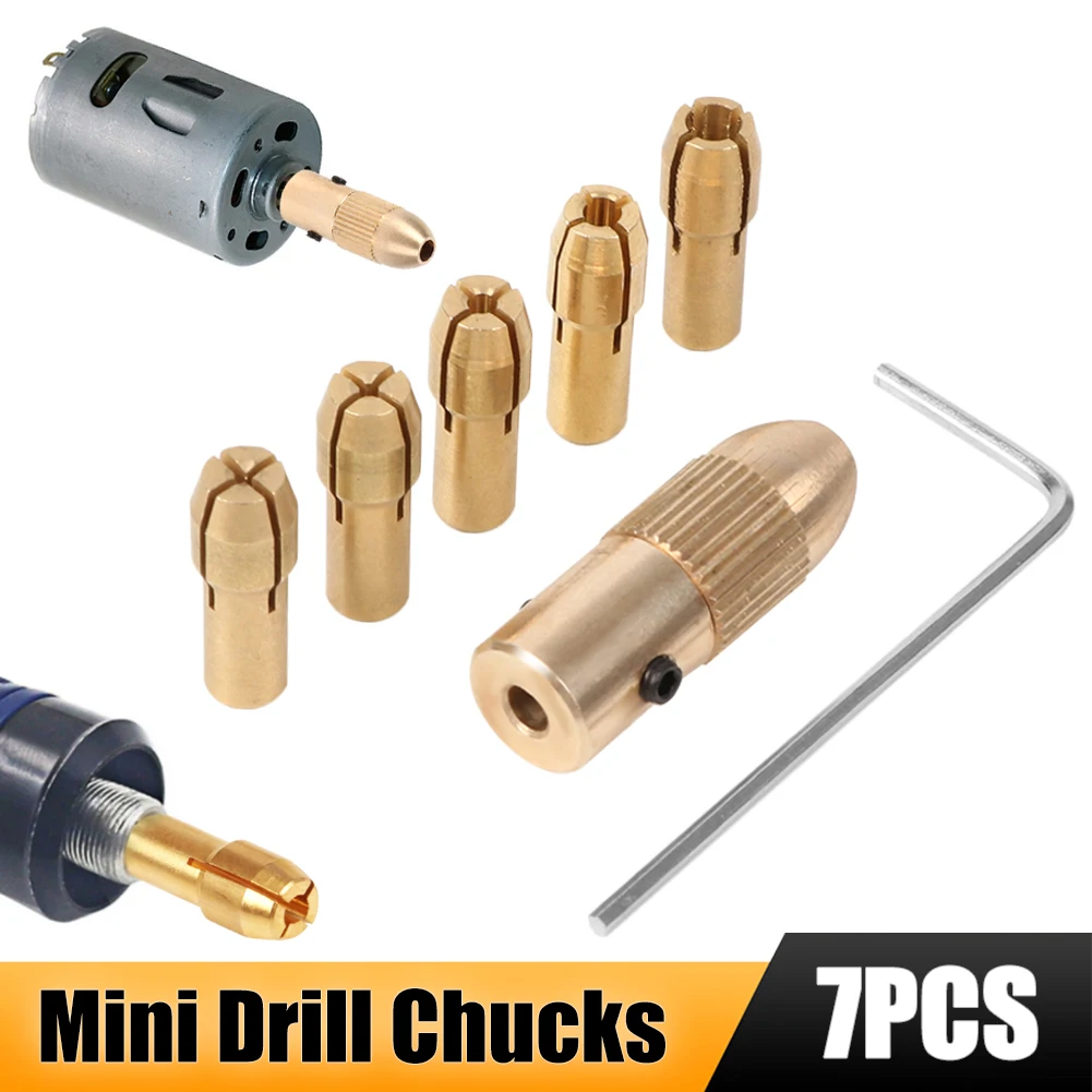 7Pcs/Set Brass Collet Mini Drill Chucks For Electric Motor Shaft Drill Bit Tool Chuck Adapter Quick Release Keyless Bit Adapt