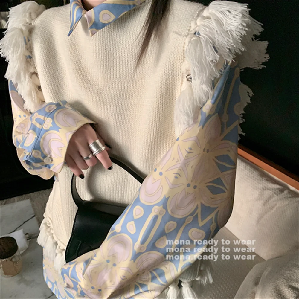 

Дизайнерский шерстяной свитер с бахромой, женский свободный вязаный пуловер