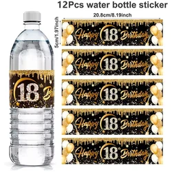 Elegant Black and Gold Birthday Bottle Stickers - Set of 12 - 12pcs (18)