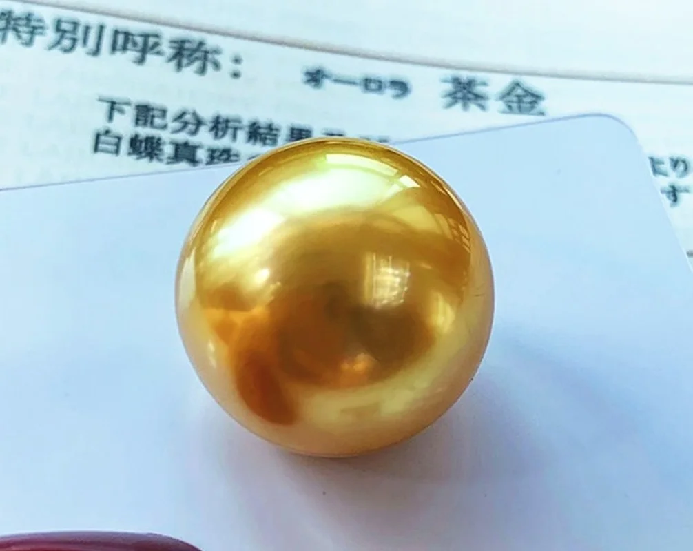 

Elegant 17mm Natural Sea Genuine Golden Round Loose Pearl Undrilled Gemstones