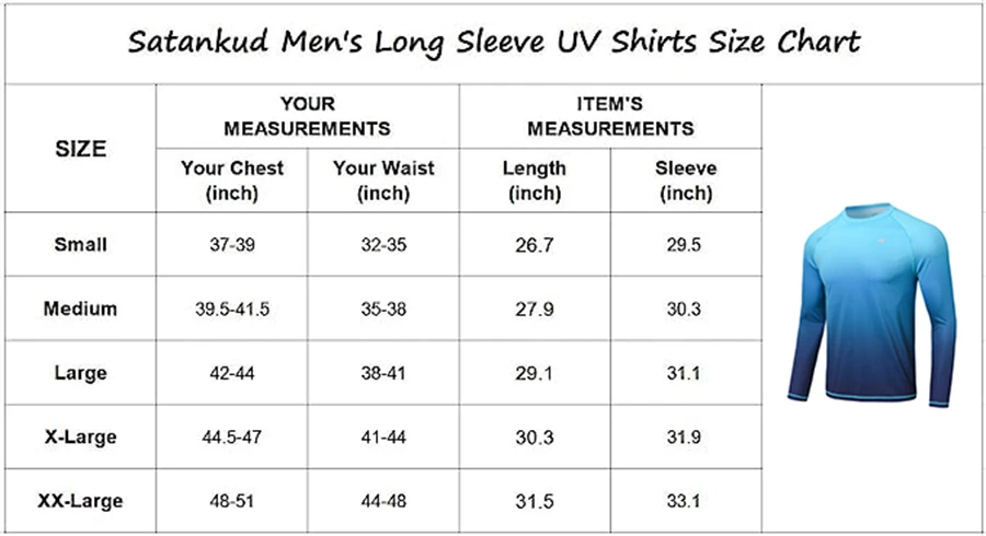 Description Picture 2 of itemMen UPF 50+ Gradient Long Sleeve Swim Tee Breathable Surf Shirt Rash Guard Hiking Outdoor Shirts