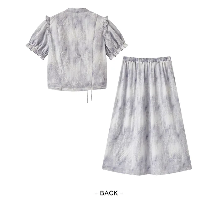 Traje de marca compartida para mujer, top corto ajustado, falda larga abierta, conjunto de ropa Guo Feng de verano de dos piezas