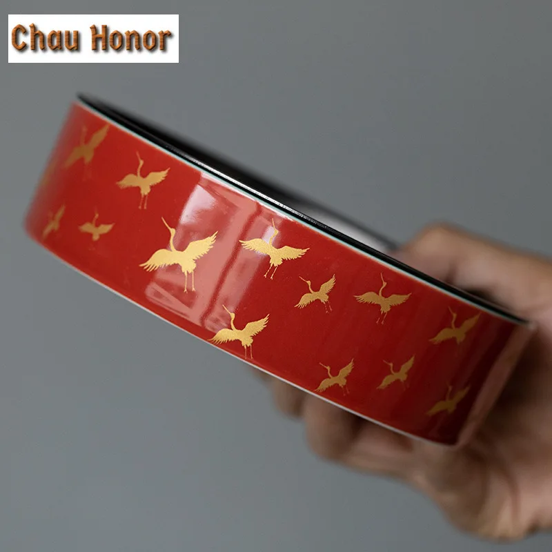230ml Palace Red Glaze Crane Art Teapot Holder Household Ceramic Tea Pot Base Chinese Gaiwan Tray Kung Fu Tea Dry Brewing Table