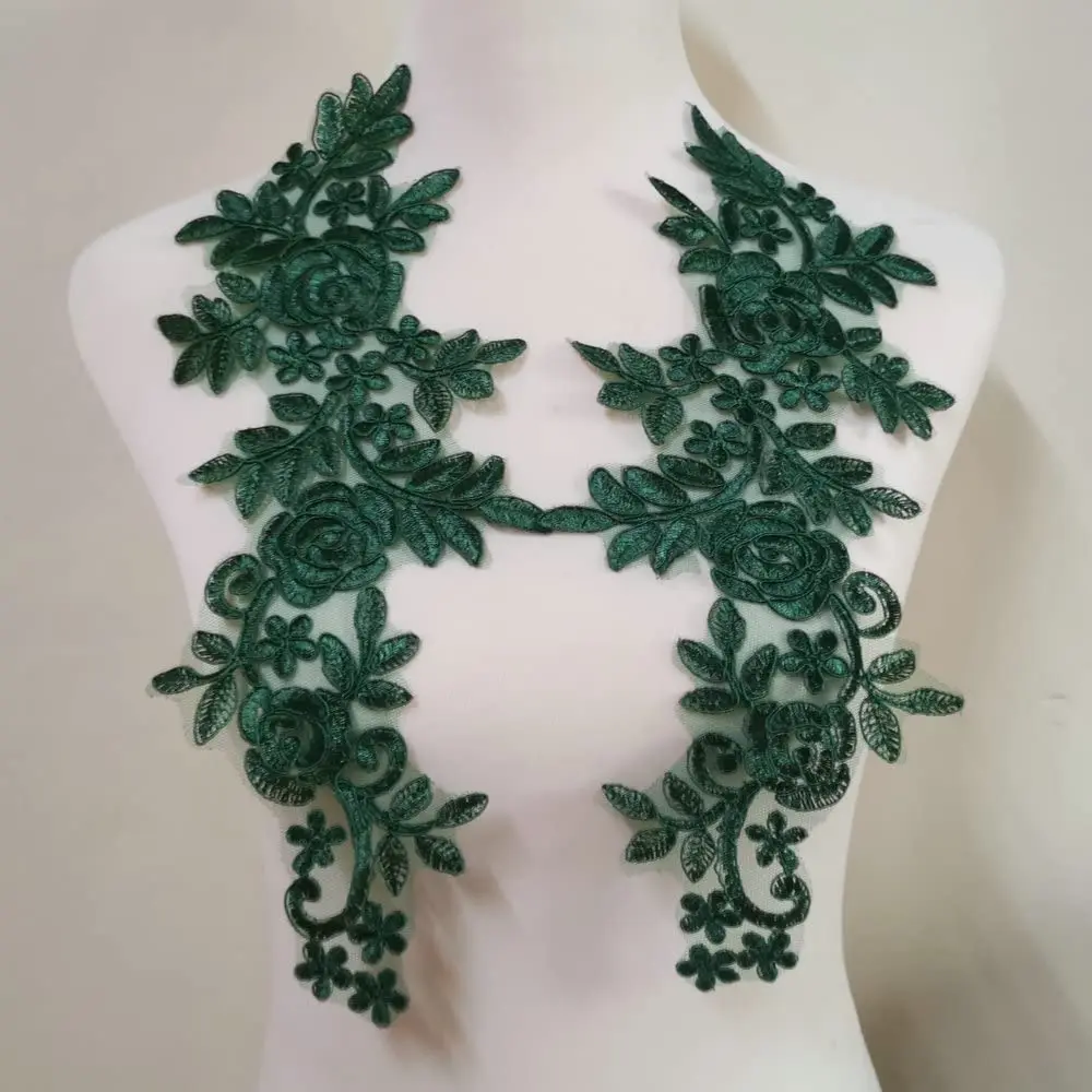 Toppa Ricamata A Fiore In Pizzo - Verde Scuro Per Cucito E Decorazione Fai Da Te - Foto 6