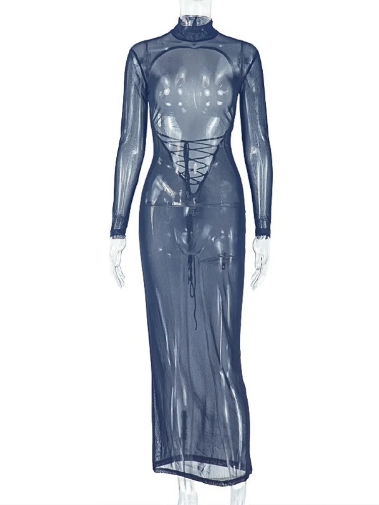 Wmstar Dress Women Wholesale Elegant Sexy Backpack Butt Skirt Stand Up Collar Long Sleeved Solid Color Slender Long Dress 2025