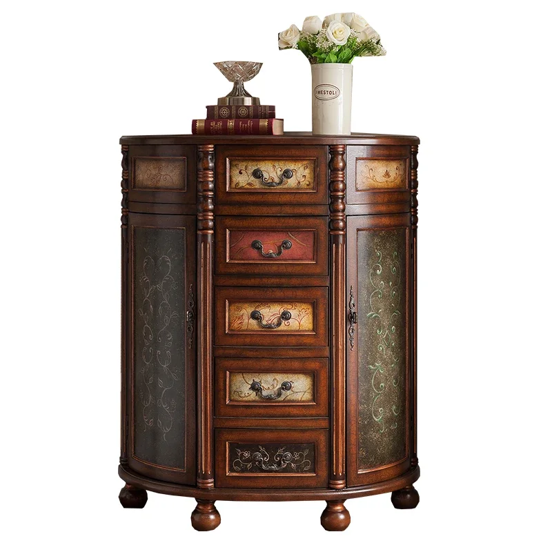

Country Retro Solid Wood Painted Foyer Semicircle Entrance Cabinet Upscale Hotel