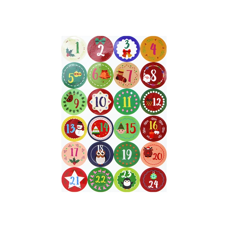 Christmas Advent Calendar Number Sticker Gift Label Adhesive Stickers Christmas New Year Decoration 24Pcs