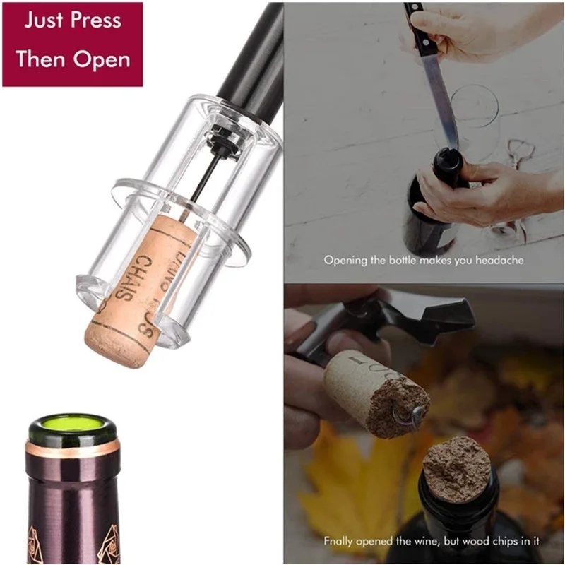 Air Pump Wine Corkscrew Bar Tools Safe Portable Stainless Steel Pin Cork  Remover Air Pressure Bottle Opener Kitchen Accessories