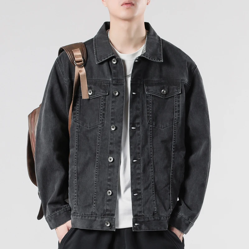 Men's Spring and Autumn Denim Jackets men's brown denim jacket Pure cotton workwear casual men's denim tops 5