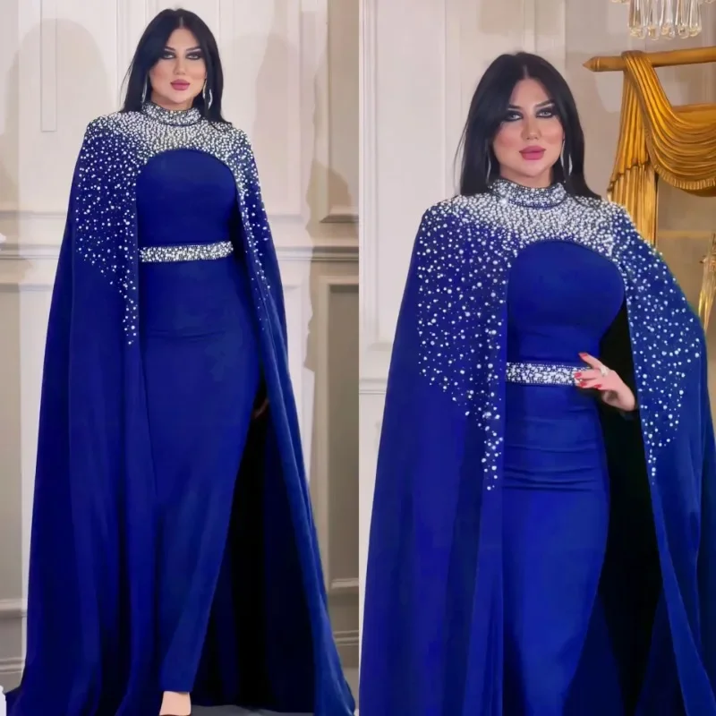 Dubai Luxury Party Dresses for Women Plus Size Mermaid Bodycon Maxi Dress Elegant African Wedding Evening Gown 2024 with Cloak