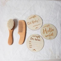 Ensemble de brosses et peignes pour bébé, coffret cadeau pour nouveau-né, laine naturelle, hêtre, peigne en bois, bavoir, attache-sucette, brosse à cheveux pour enfants 3