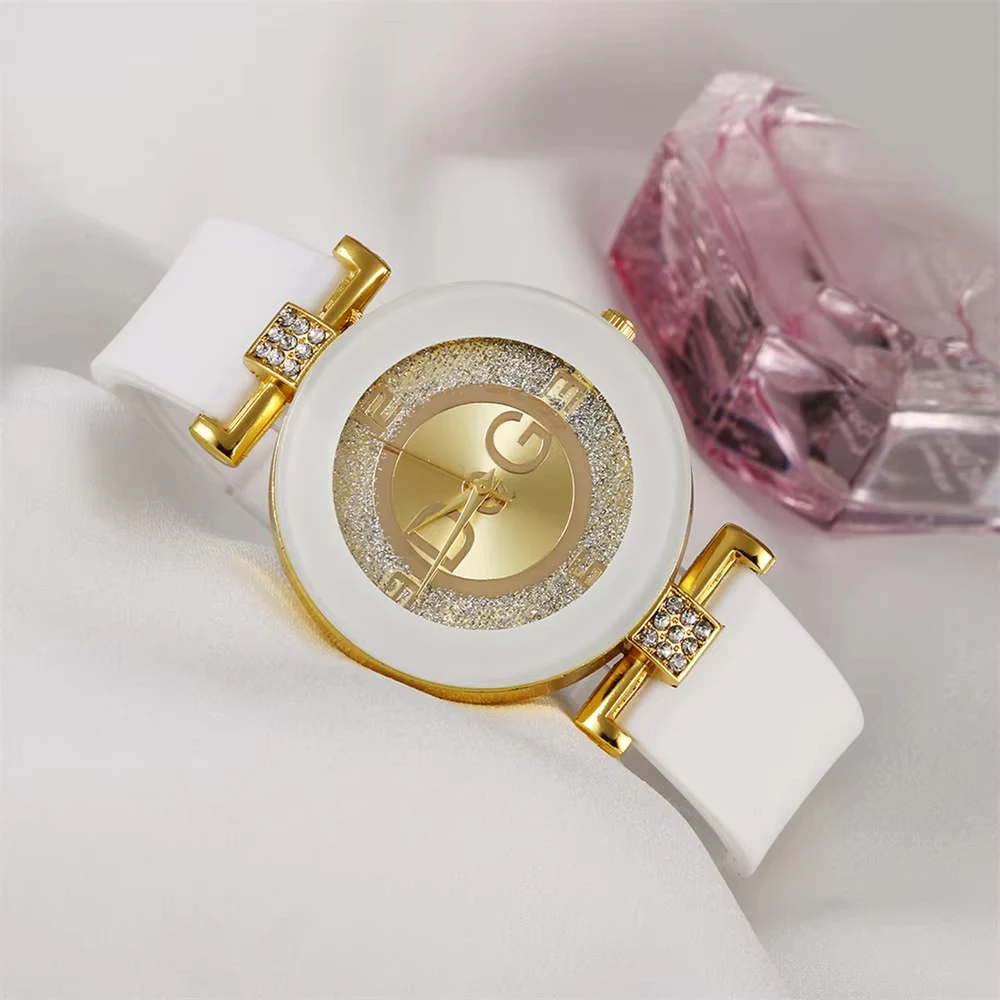 Women's Quartz Watches Silicone Strap Simplicity Rhinestone Design Female Casual Wrist Watch Fashion Luxury Brand Black DQG 4