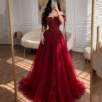 EDECPBM Red Prom Dresses for Special Occasions Customized Luxurious Women's Evening Dresses Brands A-line Wedding Dress Party 1