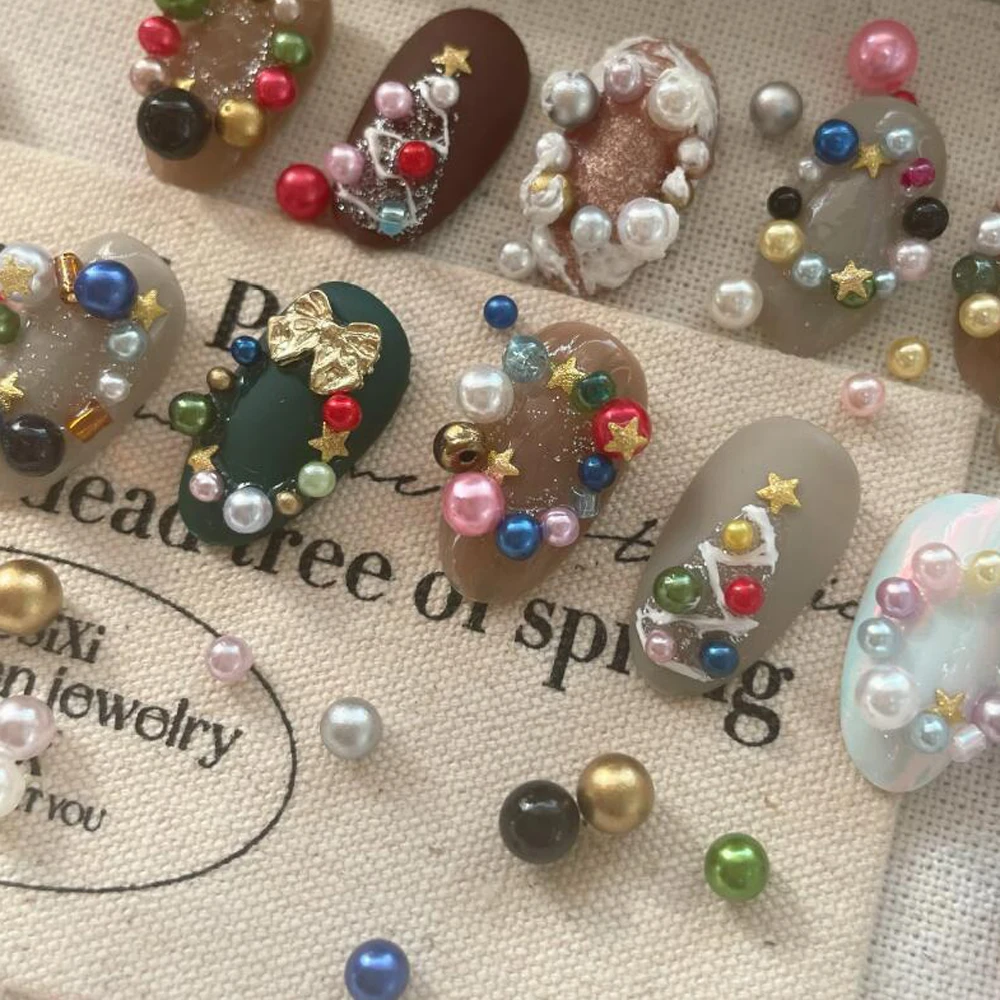 6/12 Grids 3D Weihnachten Gemischte Größen Perlen Nagel ACharms Weihnachten Bunte Perle Kaviare Perle Nail art Dekorationen DIY Maniküre Schmuck – Detail 5