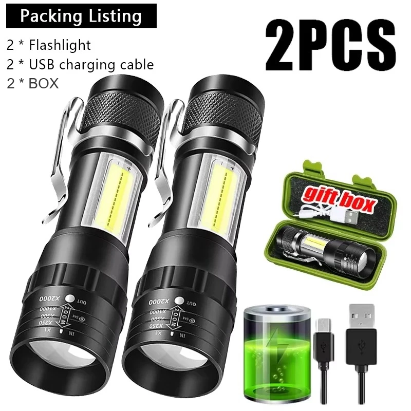 Mini linternas recargables por USB, linterna de 3 modos COB + XPE ...