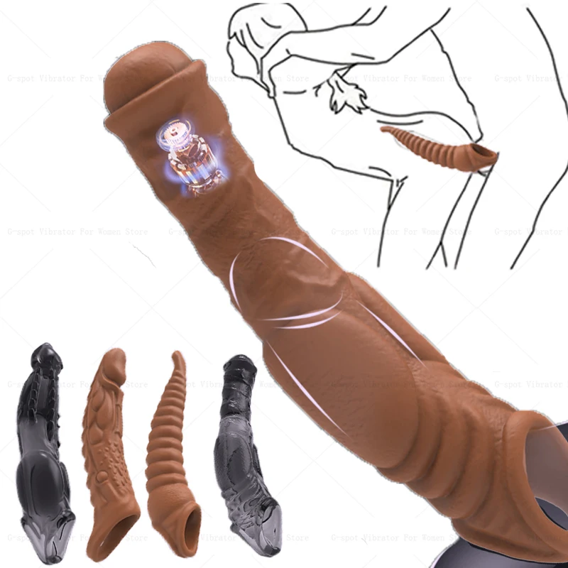 Reusable Penis Extender Sleeve Vibrators Adult Sex Toys For Men Penis Enlargement Condom Delay Ejaculation Cock Ring Sex Shop penis extender sleeve men products penis cock ring