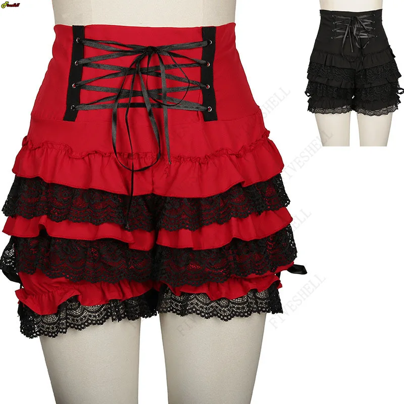 

Women Medieval Party Costume Lolita Cosplay Shorts Lace Ruffled Elastic Waist Cute Gothic Steampunk Victorian Pants Halloween