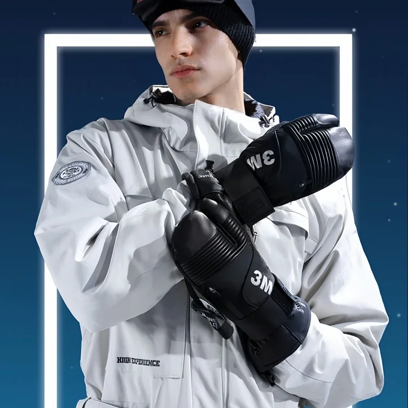 Professional Ski Gloves Winter Warm Anti-slip Three-finger Gloves With Wrist Guard Outdoor Riding Waterproof Touch Screen Glove 2