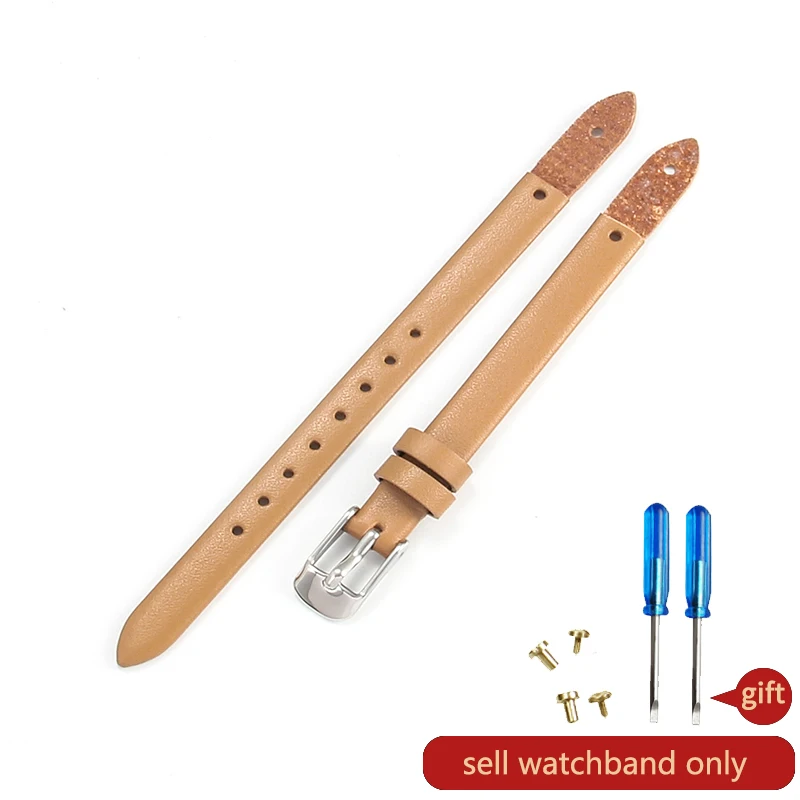 Premium Genuine Leather Watch Band with U-Shaped Design and Screws - 8mm