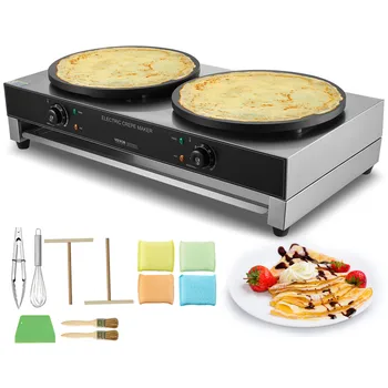 SucceBuy 16inch Electric Crepe Maker Double Head Commercial Crepe Machine 3400W Flat Plate Crepe Griddle Nonstick Pancake Stove 1
