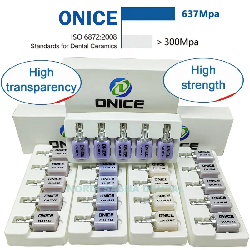 

5Pcs/Box ONICE Dental Lithium Disilicate C14 Glass Ceramic Blocks HT/ LT for Dental Lab CAD/CAM 18-15-13 Cubes