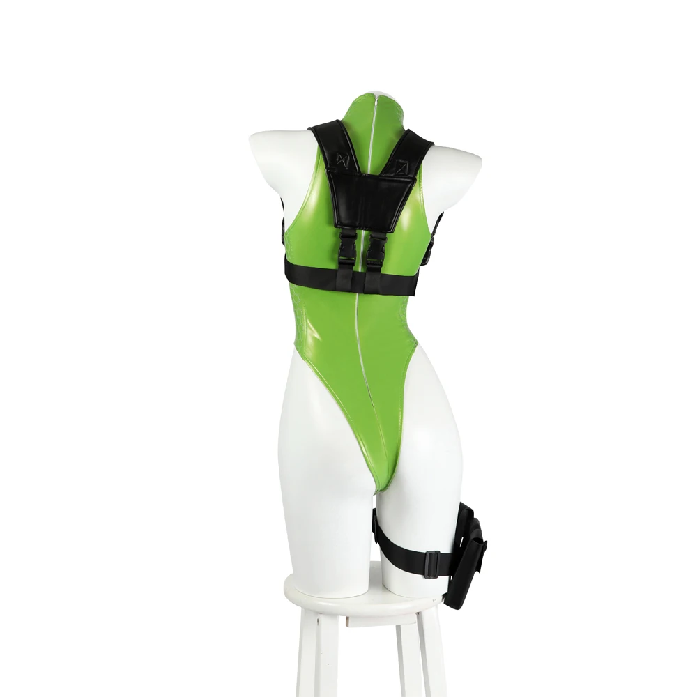 Super Sexy Cammy Cosplay Costume Street Fighter V 6 5 Sexy Green Bodysuit Leather Latex White Halloween Wig