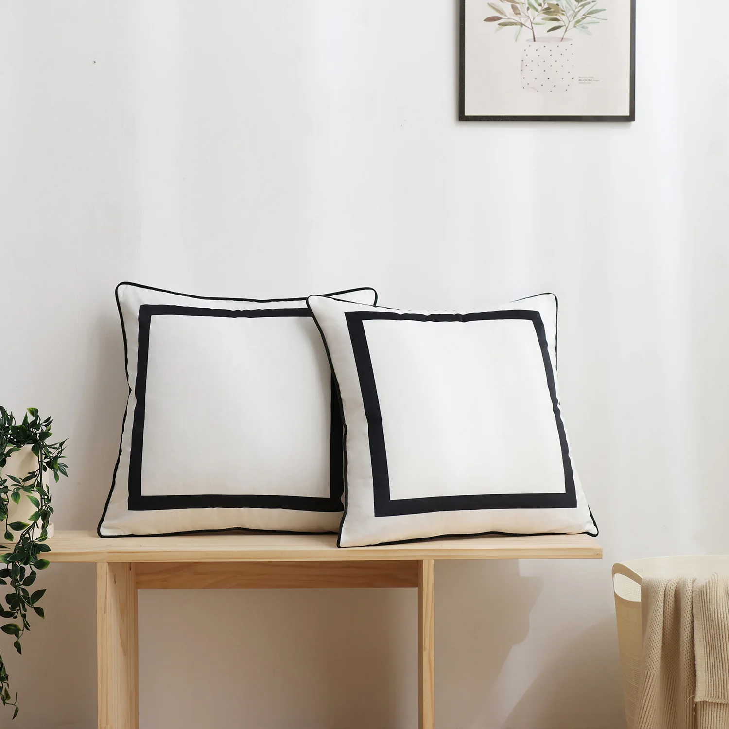 Black border pillow cover with black outer edge