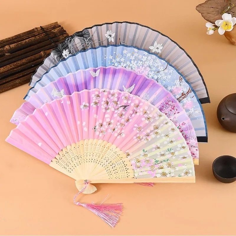 Japanese Style Hand Held Folding Dance Fan Wedding Party Lace Silk Flower