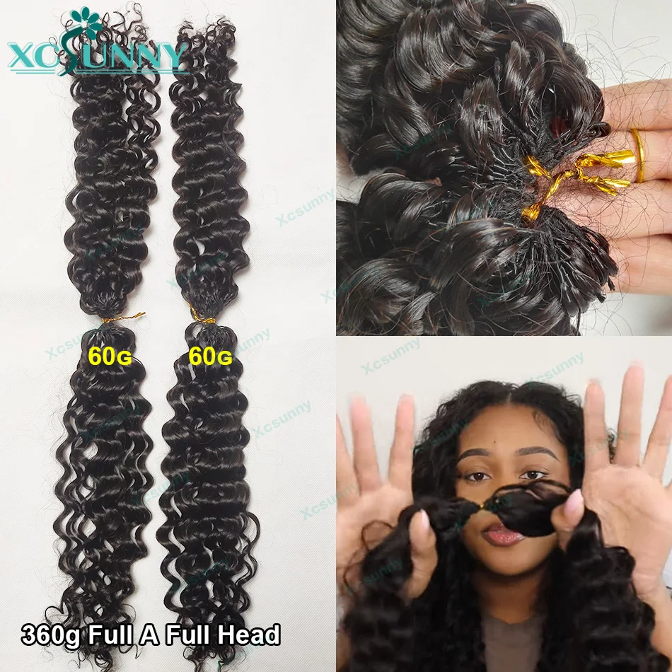 Curly Crochet Human Hair Extensions Knotless Pre Separation Feather Crochet Human Hair Water Wave Invisiable Knot With String 5