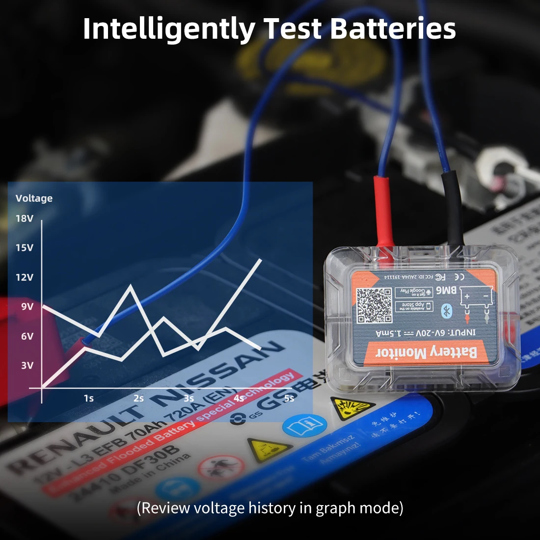 QUICKLYNKS BM6 Bluetooth 4.0 Car Battery Monitor 12V Battery Tester Charging Cranking Test Battery Analyzer APP for Android IOS 5